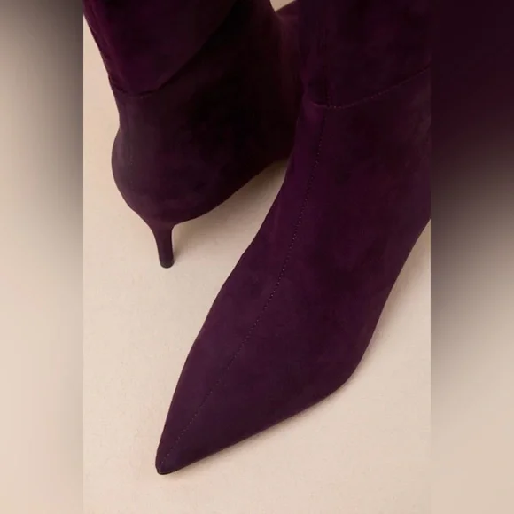 NWOT Eggplant Suede Pointed-Toe Over-the-Knee Boots - Picture 3 of 5